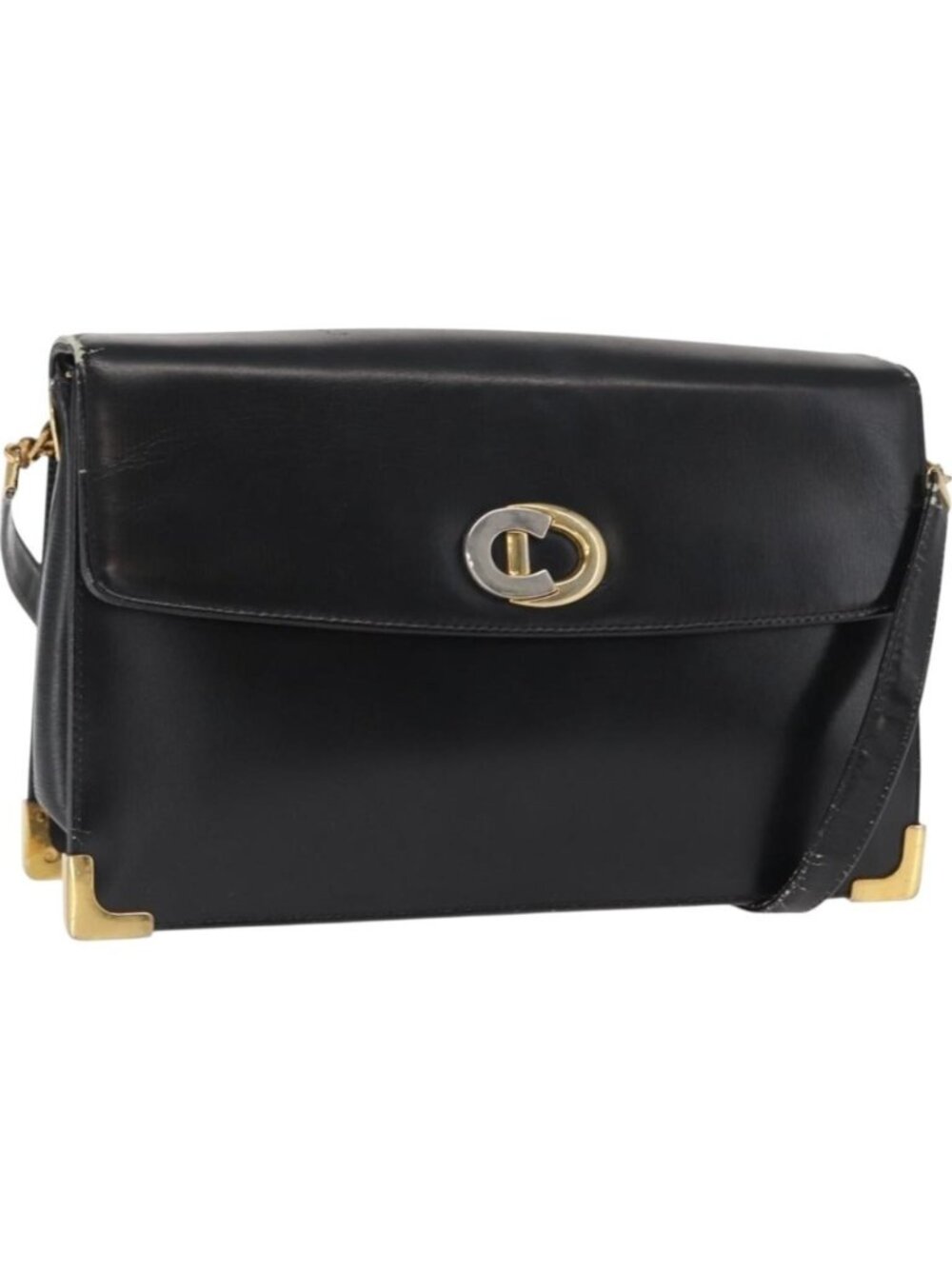 Christian Dior Shoulder Bag Leather Black Gold